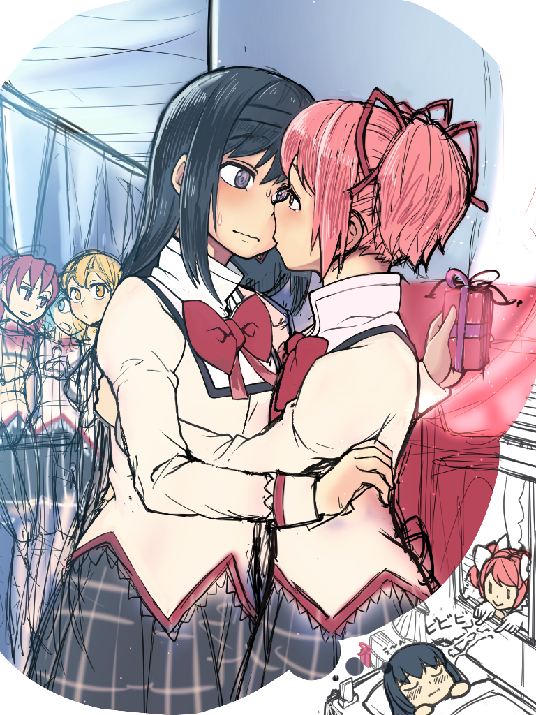 akemi homura, kaname madoka, miki sayaka, sakura kyoko, tomoe mami, and 1 more (mahou shoujo madoka magica) drawn by notori_d