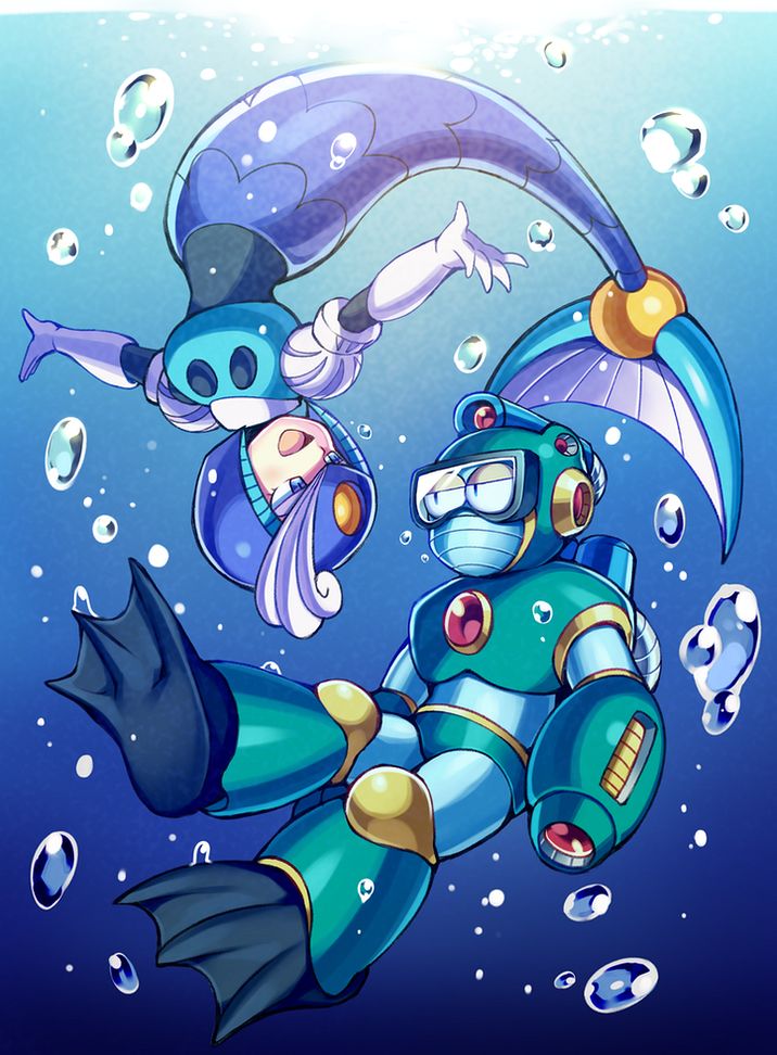 splash woman and bubble man (mega man and 2 more) drawn by iroyopon