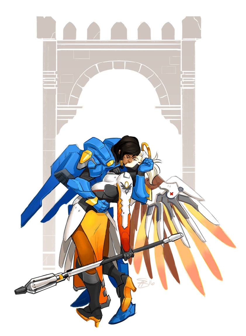 mercy and pharah (overwatch and 2 more) drawn by adamnfiddle