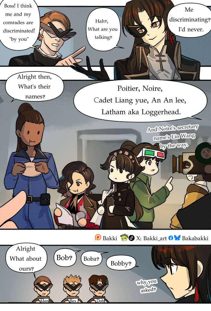 an-an lee, liang yue, noire, loggerhead, poitier, and 1 more (reverse:1999) drawn by bakki