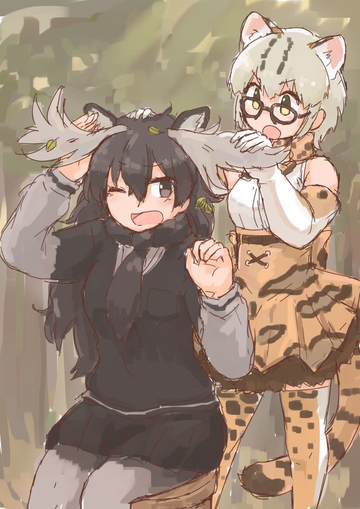 moose and margay (kemono friends) drawn by rumenia_(ao2is)