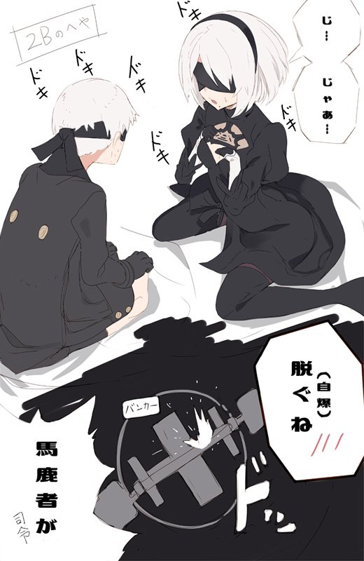 2b and 9s (nier and 1 more) drawn by shiromiso