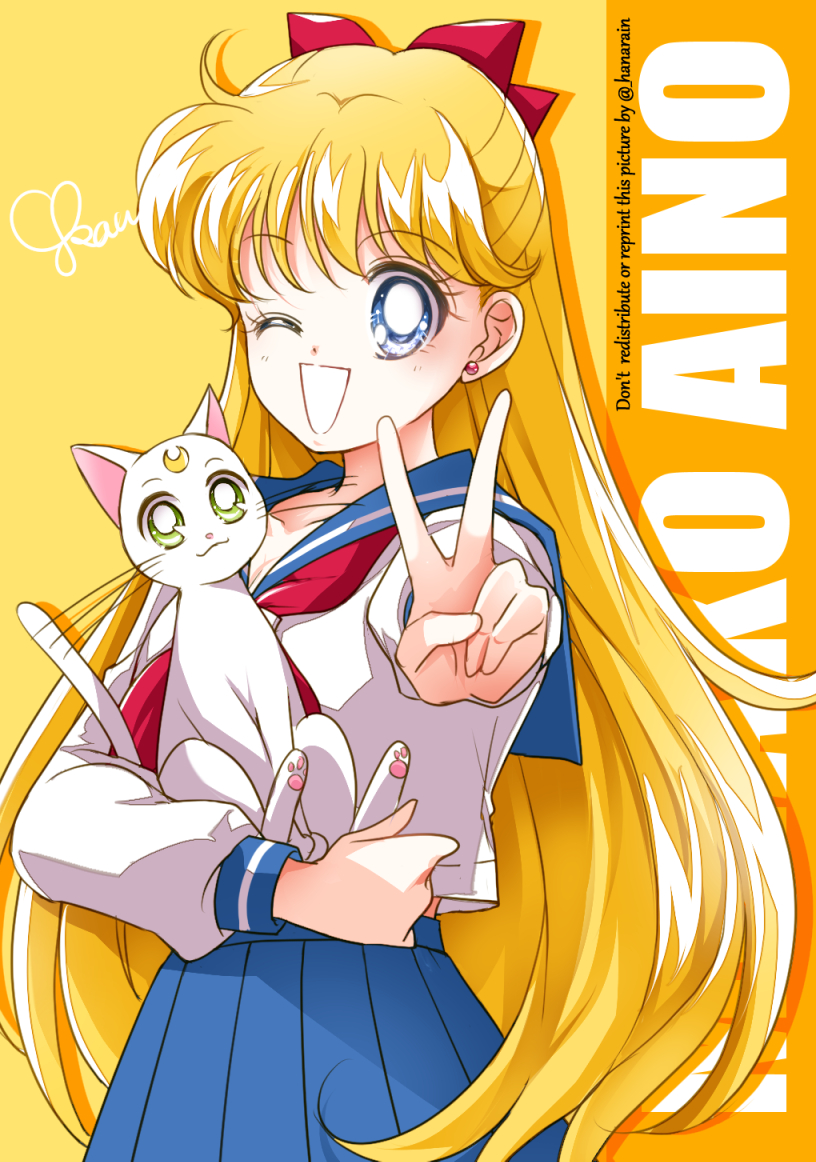 aino minako and artemis (bishoujo senshi sailor moon) drawn by sarashina_kau
