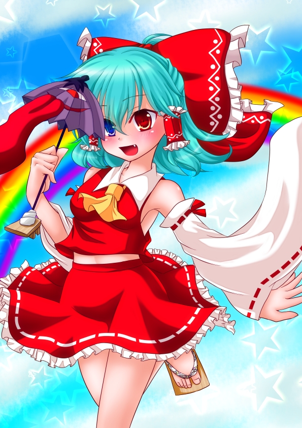 hakurei reimu and tatara kogasa (touhou) drawn by nyaw