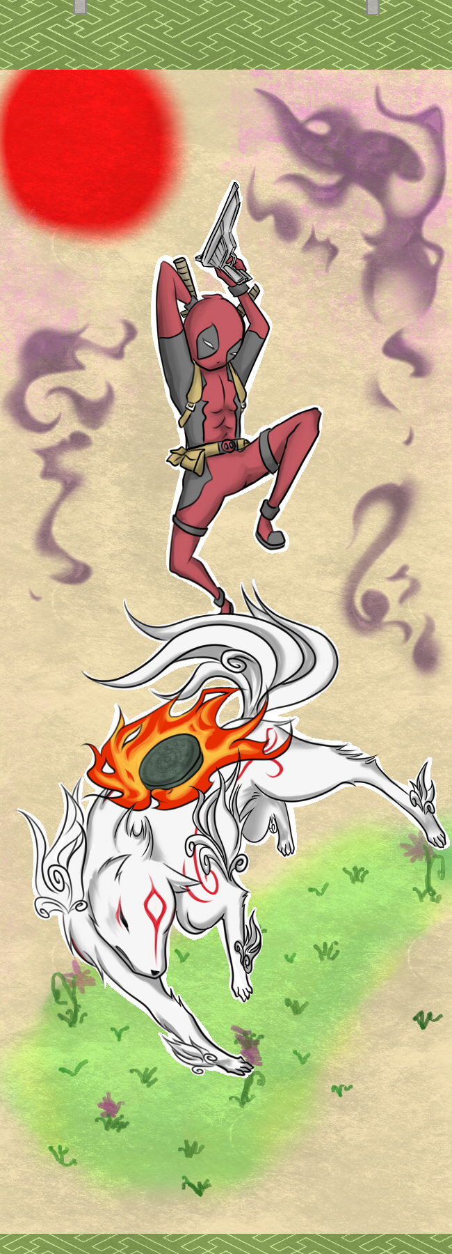 Amaterasu And Deadpool (Marvel And 4 More) Drawn By Kyuu_(Ost.