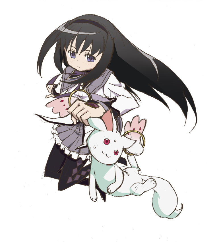 akemi homura and kyubey (mahou shoujo madoka magica) drawn by konnota