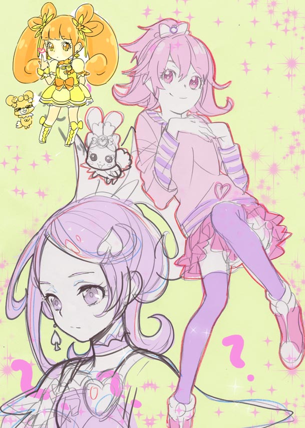 aida mana, kenzaki makoto, yotsuba alice, cure sword, cure rosetta, and 2 more (precure and 1 more) drawn by kima
