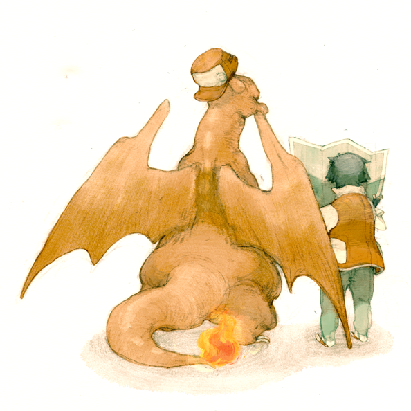 red and charizard (pokemon and 1 more) drawn by luce-in-the-sky