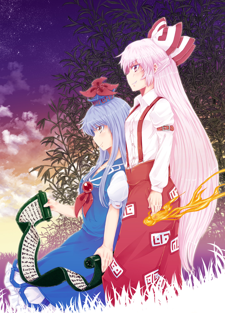fujiwara no mokou and kamishirasawa keine (touhou) drawn by dorogumi