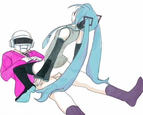 hatsune miku and thomas bangalter (vocaloid and 1 more) drawn by ryuko_azuma