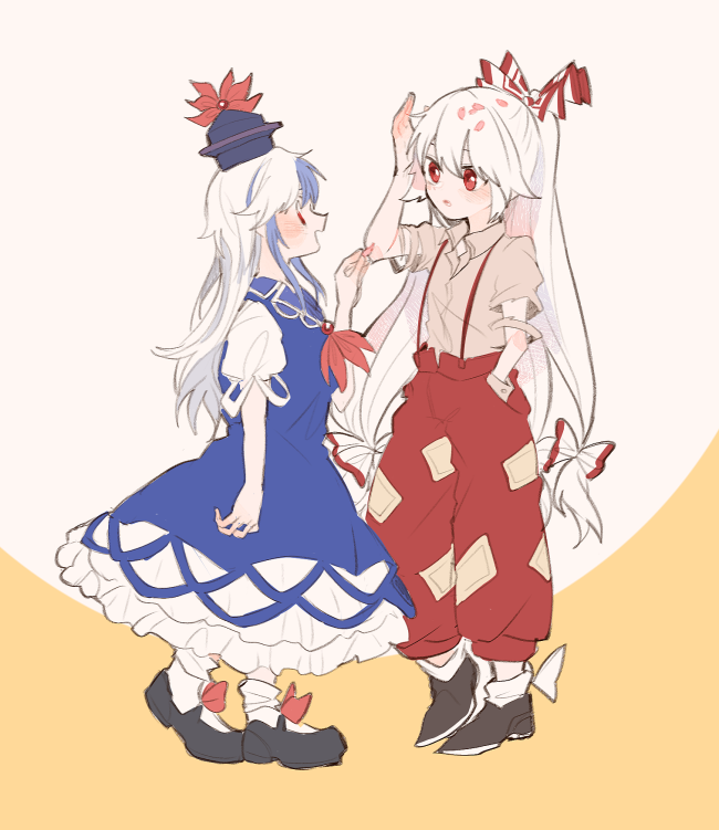 fujiwara no mokou and kamishirasawa keine (touhou) drawn by itomugi-kun