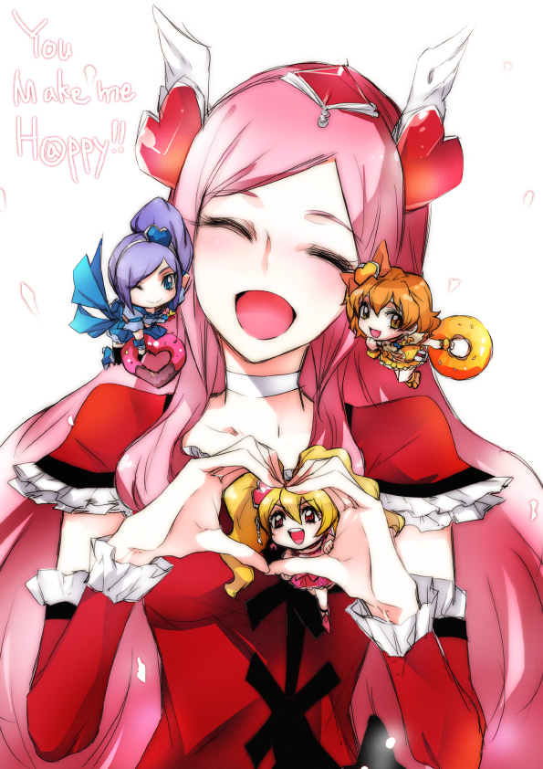 higashi setsuna, momozono love, cure peach, yamabuki inori, aono miki, and 3 more (precure and 1 more) drawn by tima