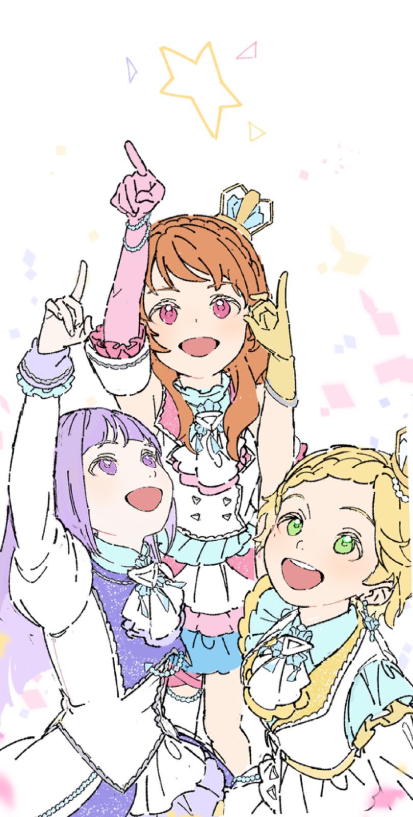 ozora akari, hikami sumire, and shinjo hinaki (aikatsu!) drawn by ginjiro_(ginjiroxx)