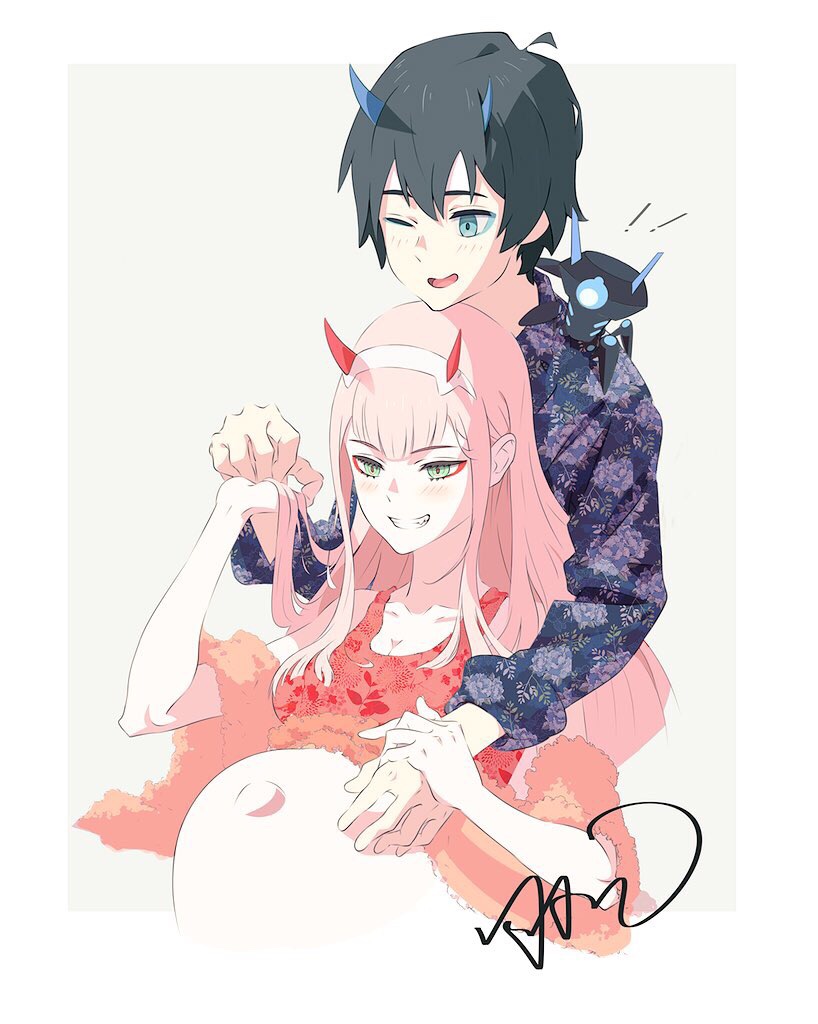 zero two and hiro (darling in the franxx) drawn by zzl