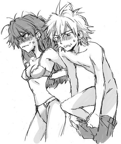 souryuu asuka langley and nagisa kaworu (neon genesis evangelion) drawn by nyoriko