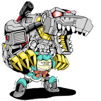 grimlock and little helper (original and 2 more) drawn by kamizono_(spookyhouse)