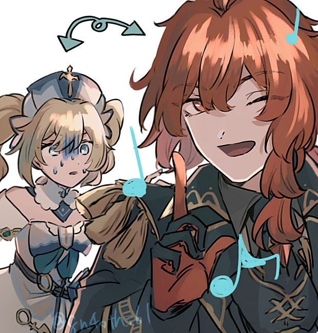 barbara and diluc (genshin impact) drawn by suitchi_(gn4othi61)