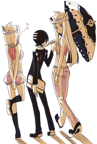 death the kid, patricia thompson, and elizabeth thompson (soul eater) drawn by shuri_(84k)