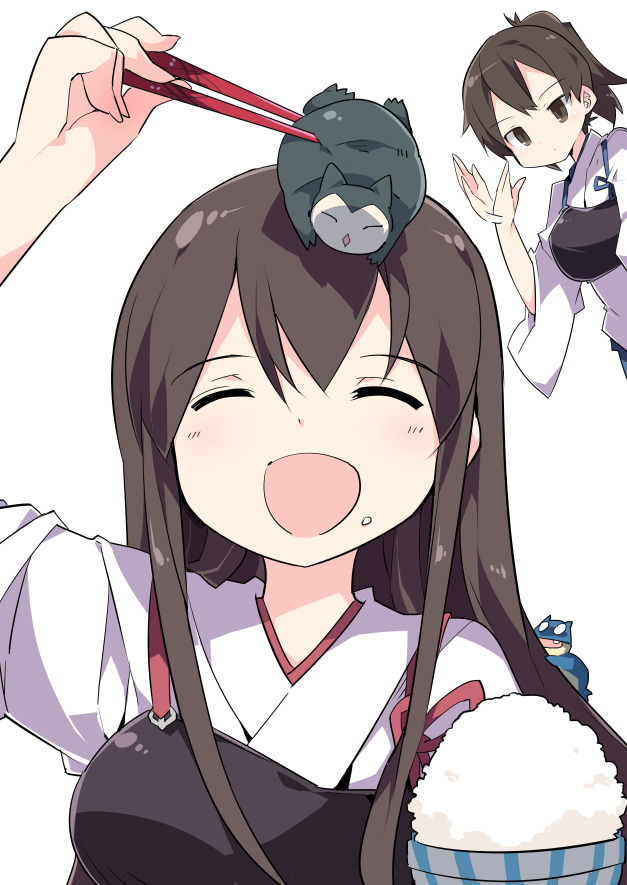 kaga, akagi, snorlax, and munchlax (kantai collection and 1 more) drawn by rfa