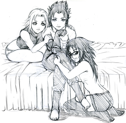 haruno sakura, uchiha sasuke, and karin (naruto and 1 more) drawn by shizuki_shinra