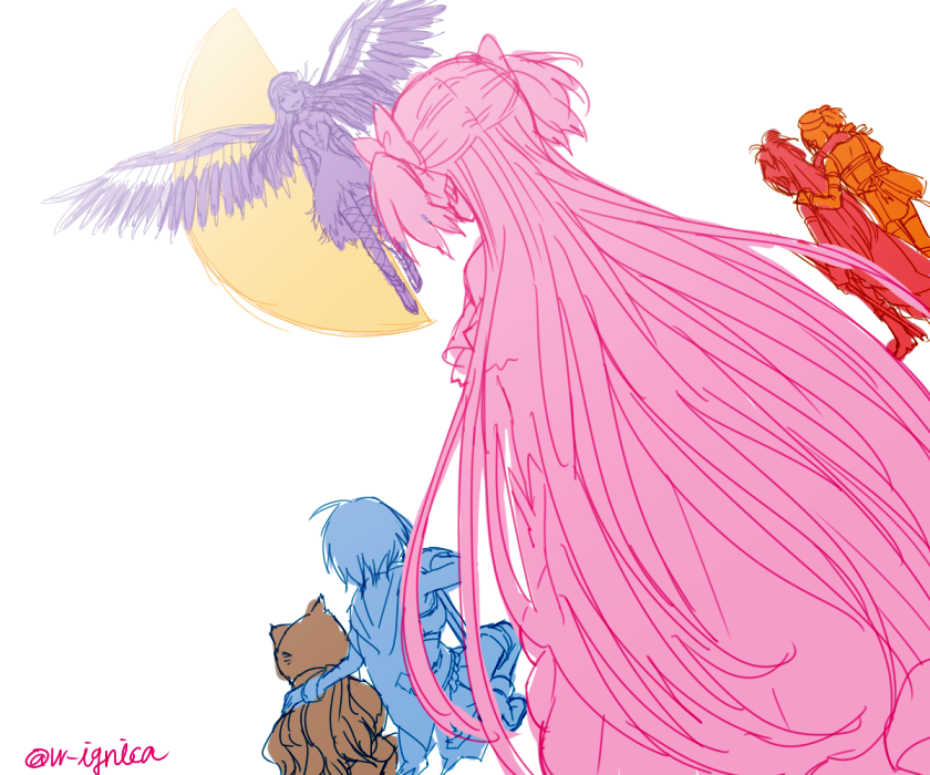 akemi homura, kaname madoka, miki sayaka, sakura kyoko, tomoe mami, and 3 more (mahou shoujo madoka magica and 1 more) drawn by watanabe_ignica