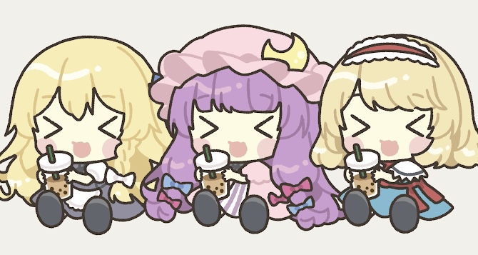 kirisame marisa, alice margatroid, and patchouli knowledge (touhou) drawn by kagome_f