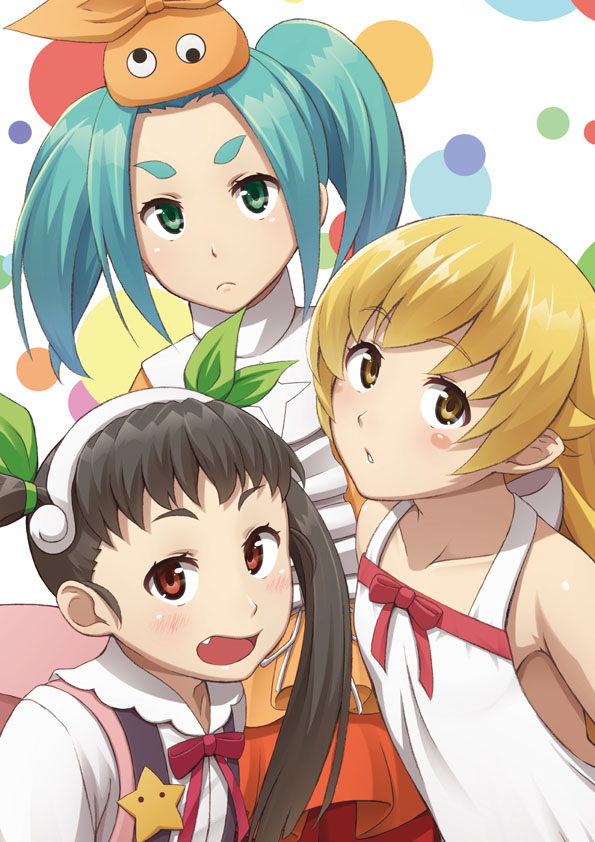 oshino shinobu, hachikuji mayoi, and ononoki yotsugi (monogatari) drawn by murata_isshin
