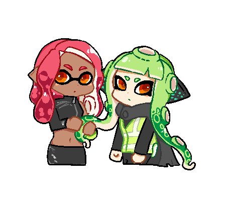 inkling player character, inkling girl, octoling player character, octoling girl, agent 8, and 1 more (splatoon and 2 more) drawn by panto_splt2