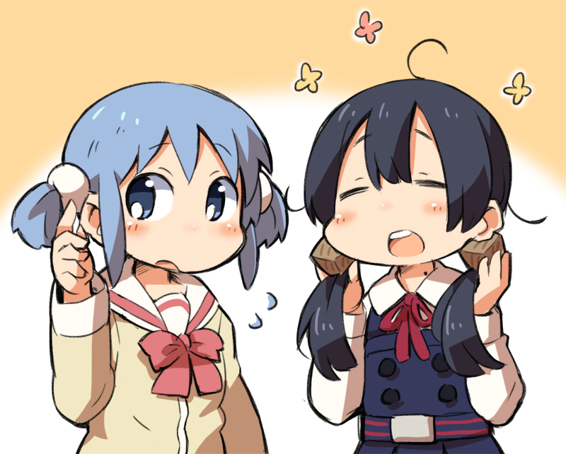 kitashirakawa tamako and naganohara mio (nichijou and 2 more) drawn by gunjima_souichirou