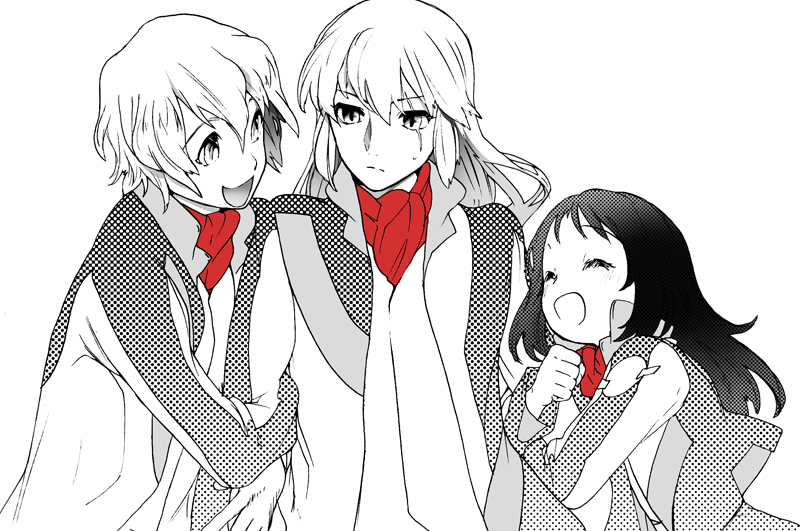minashiro soushi, minashiro tsubaki, and kurusu misao (soukyuu no fafner) drawn by kanke_(yonkuma)