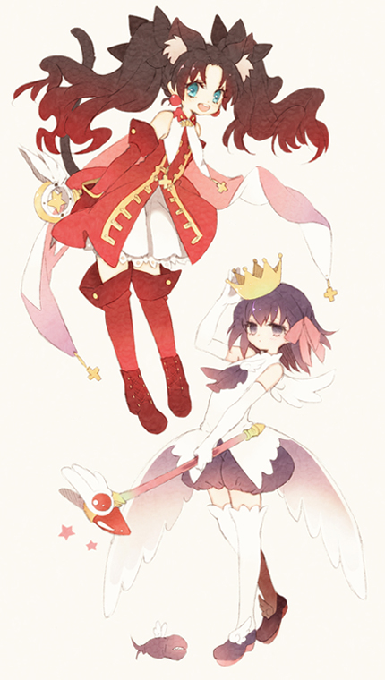 tohsaka rin, kinomoto sakura, matou sakura, magical ruby, and kaleido ruby (fate and 3 more) drawn by tsumi_guilty