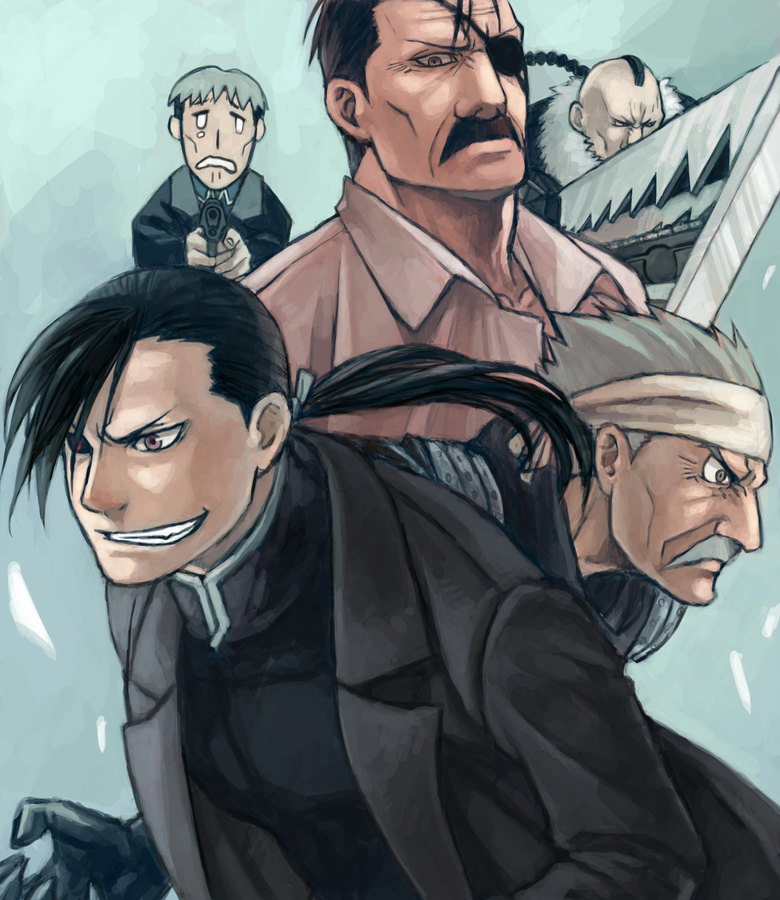 ling yao, greed, king bradley, vato falman, buccaneer, and 1 more (fullmetal alchemist) drawn by mukuo