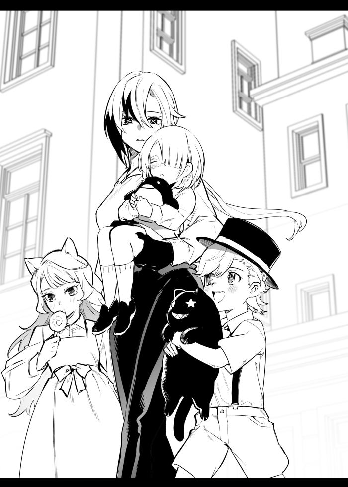 arlecchino, lynette, lyney, and freminet (genshin impact) drawn by nikumiso