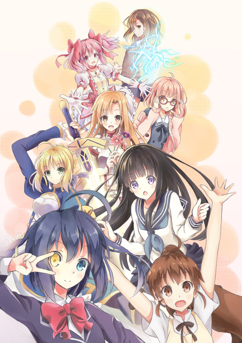 artoria pendragon, kaname madoka, saber, misaka mikoto, asuna, and 4 more (fate and 9 more) drawn by nonono_(nononotea)