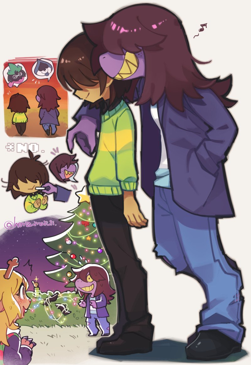 kris, susie, noelle holiday, ralsei, and lancer (deltarune) drawn by honzumaru