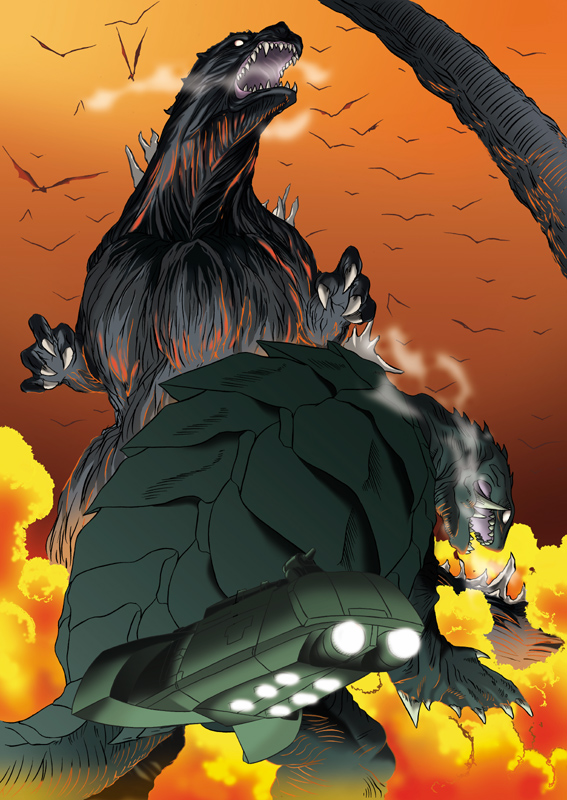 godzilla, gamera, and super x2 (godzilla and 1 more) drawn by angeldust