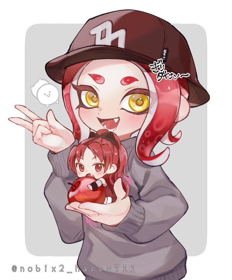 sakura kyoko, octoling player character, and octoling girl (mahou shoujo madoka magica and 1 more) drawn by nobix2_happy711