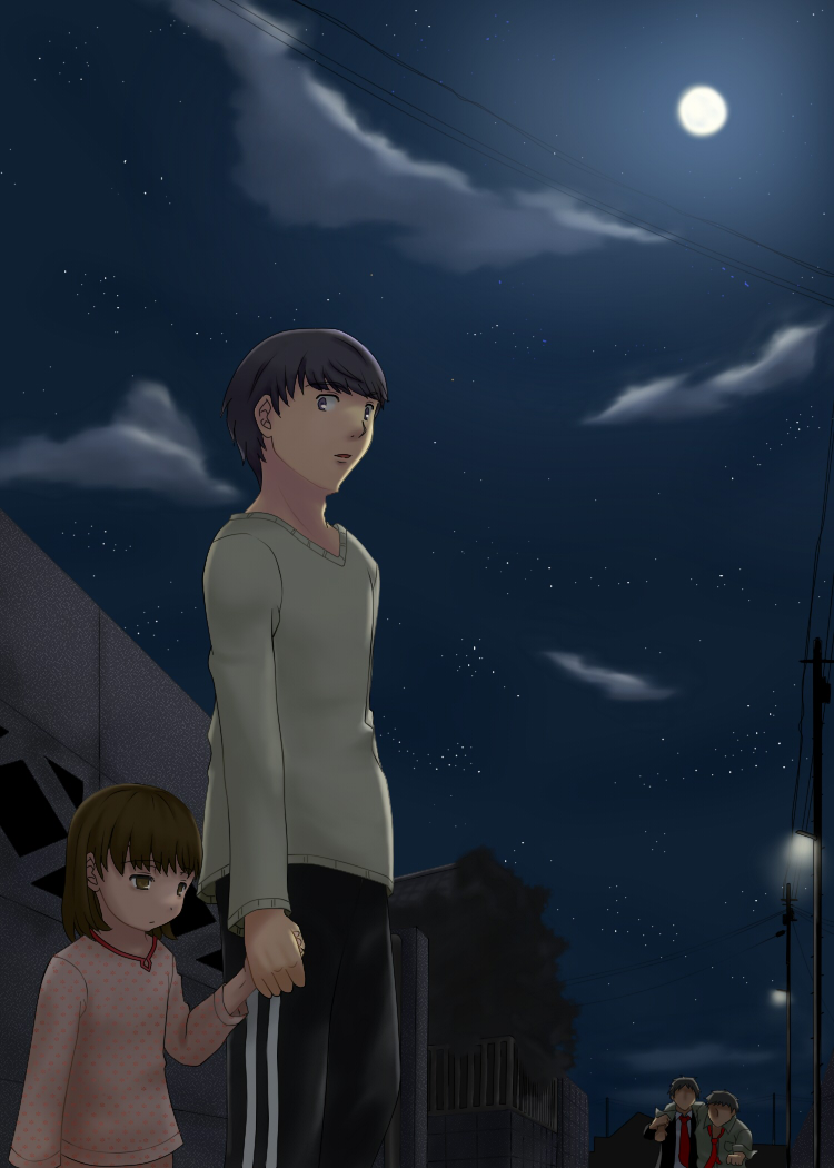 narukami yu, doujima nanako, adachi tooru, and doujima ryoutarou (persona and 1 more) drawn by yuugure