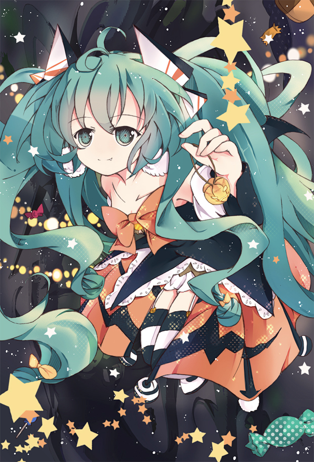 hatsune miku and halloween miku (vocaloid) drawn by bondson