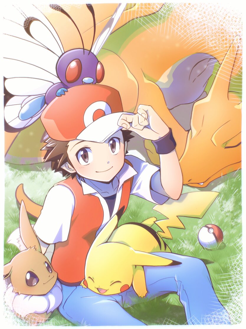 pikachu, eevee, charizard, and butterfree (pokemon and 1 more) drawn by nagi_(exsit00)