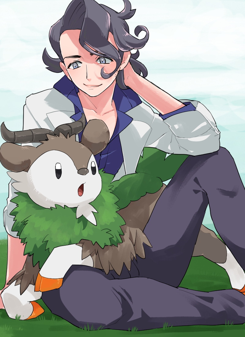 professor sycamore and gogoat (pokemon and 1 more) drawn by miyawaki