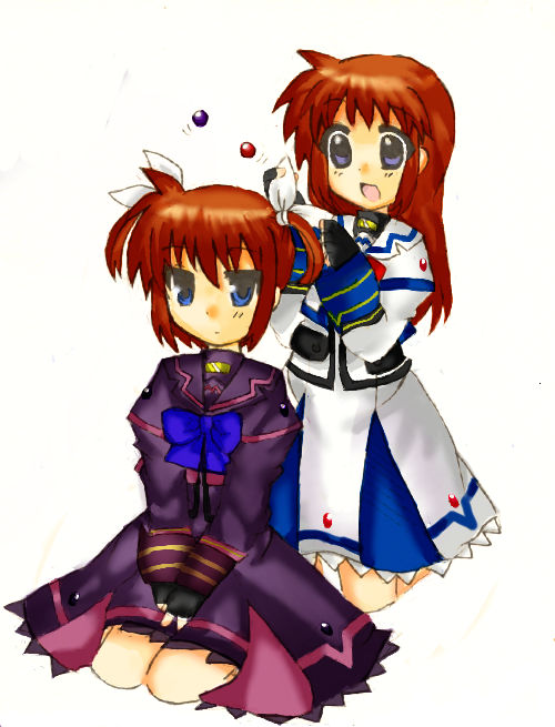 takamachi nanoha, raising heart, stern the destructor, and luciferion (lyrical nanoha and 3 more) drawn by kumapo