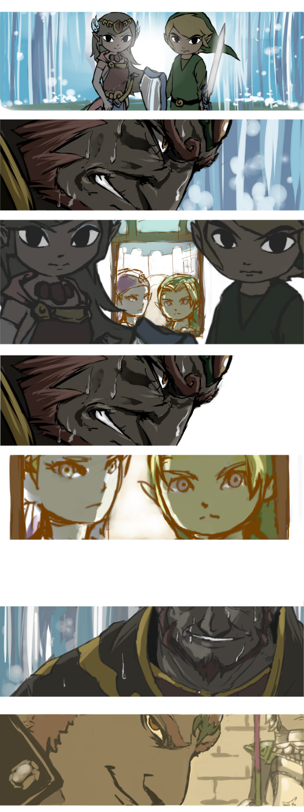 link, princess zelda, toon link, ganondorf, young link, and 2 more (the legend of zelda and 2 more) drawn by kuruuya