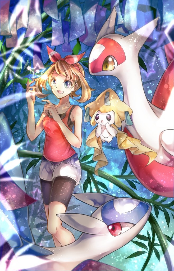 may, jirachi, latias, and latios (pokemon and 1 more) drawn by yomogi_(black-elf)