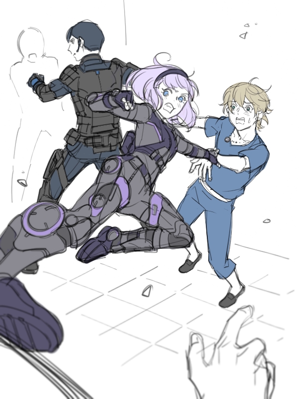 slaine troyard, lemrina vers envers, and harklight (aldnoah.zero) drawn by reammara