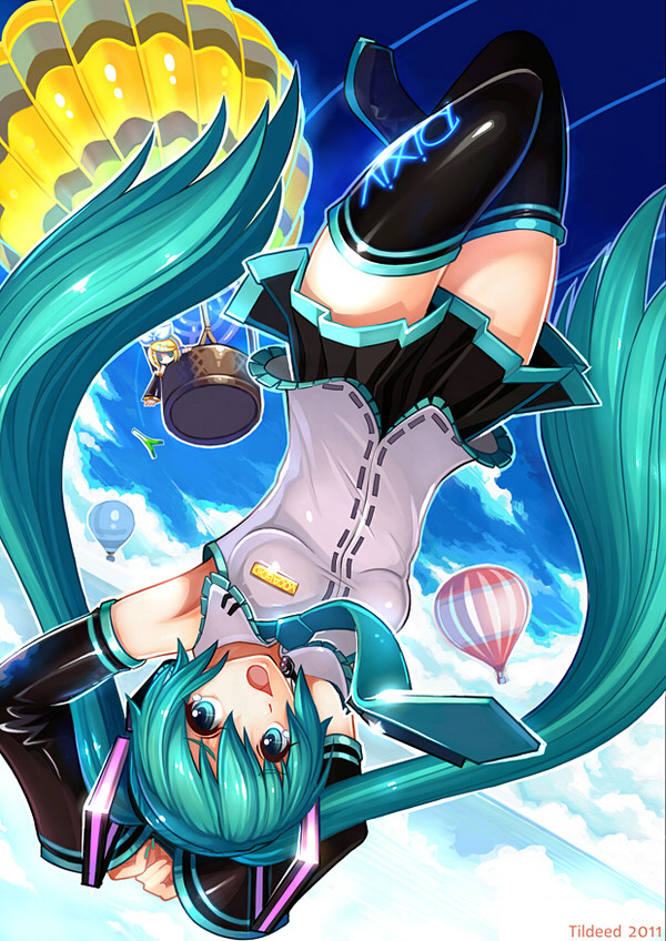 hatsune miku and kagamine rin (vocaloid and 1 more) drawn by tildeed