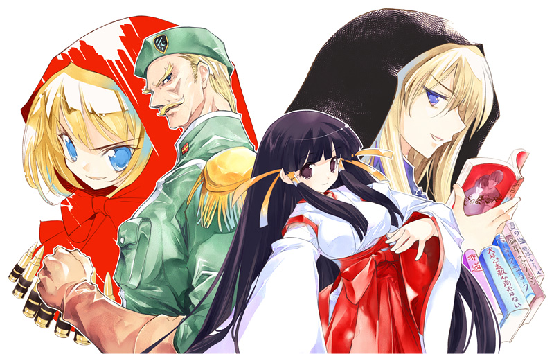 b.b. hood, kasuga maori, wind, and general (darkstalkers and 3 more) drawn by sumi_keiichi