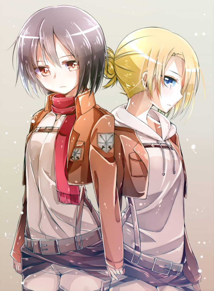 mikasa ackerman and annie leonhart (shingeki no kyojin) drawn by ichirugi