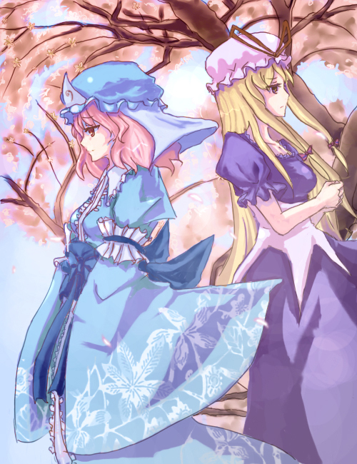 yakumo yukari and saigyouji yuyuko (touhou) drawn by 2mm