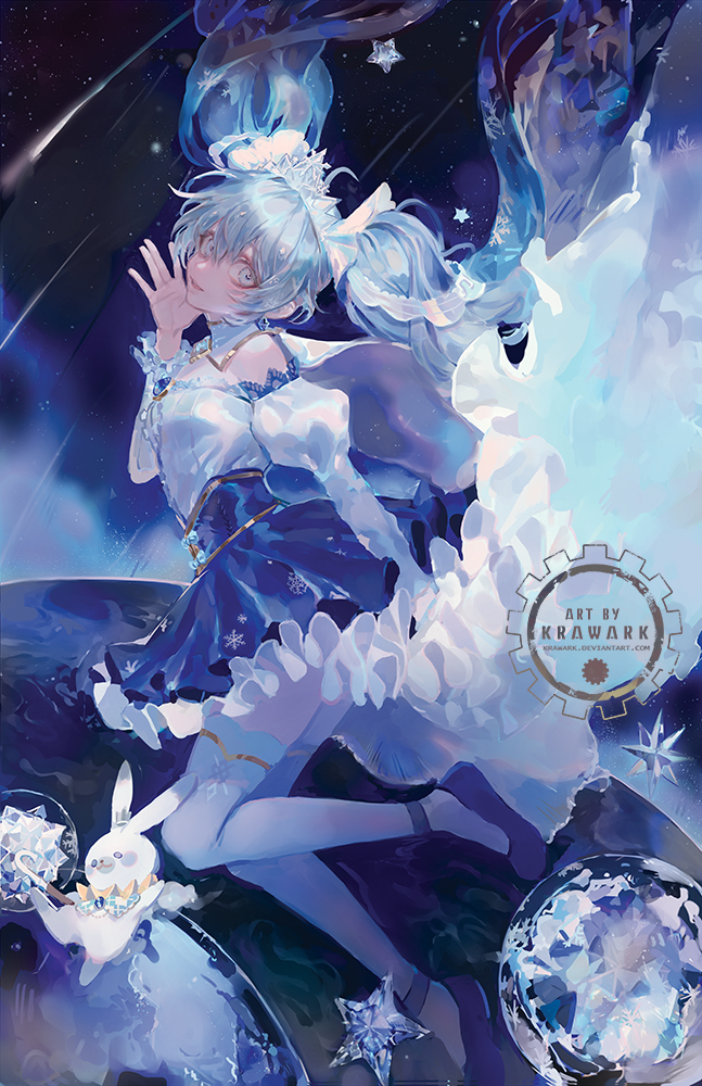 hatsune miku, yuki miku, and rabbit yukine (vocaloid) drawn by renos